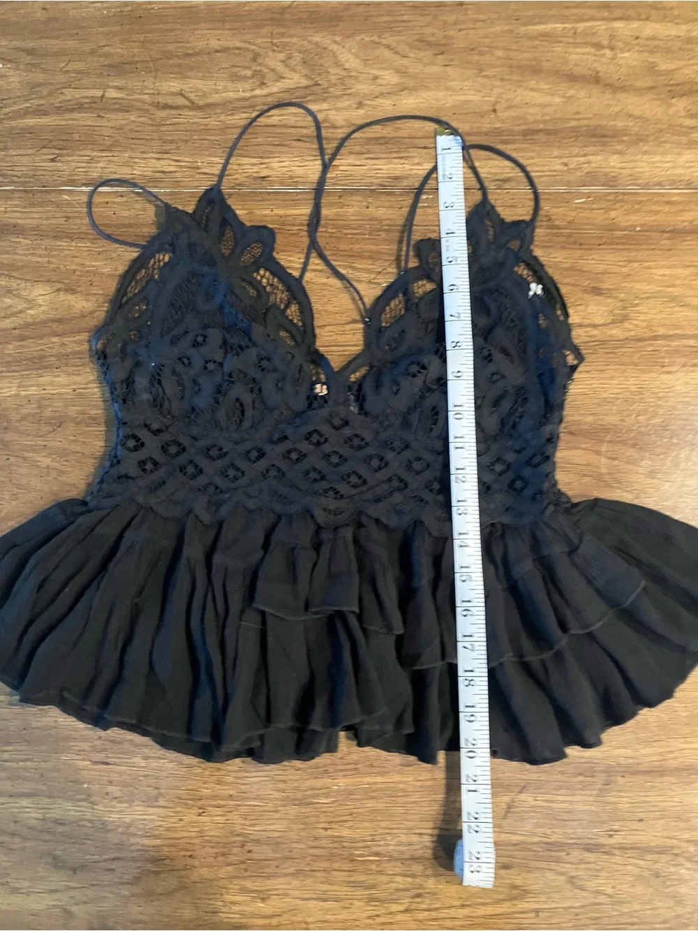 NWT Free People Adella Cami Black Lace Ruffle Peplum Tank Top XL Boho Coquette